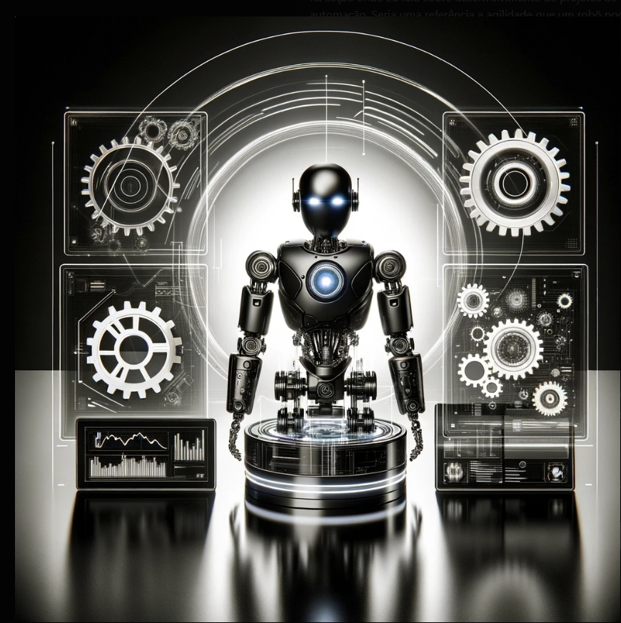 Ilustração de um robô interagindo com interfaces digitais